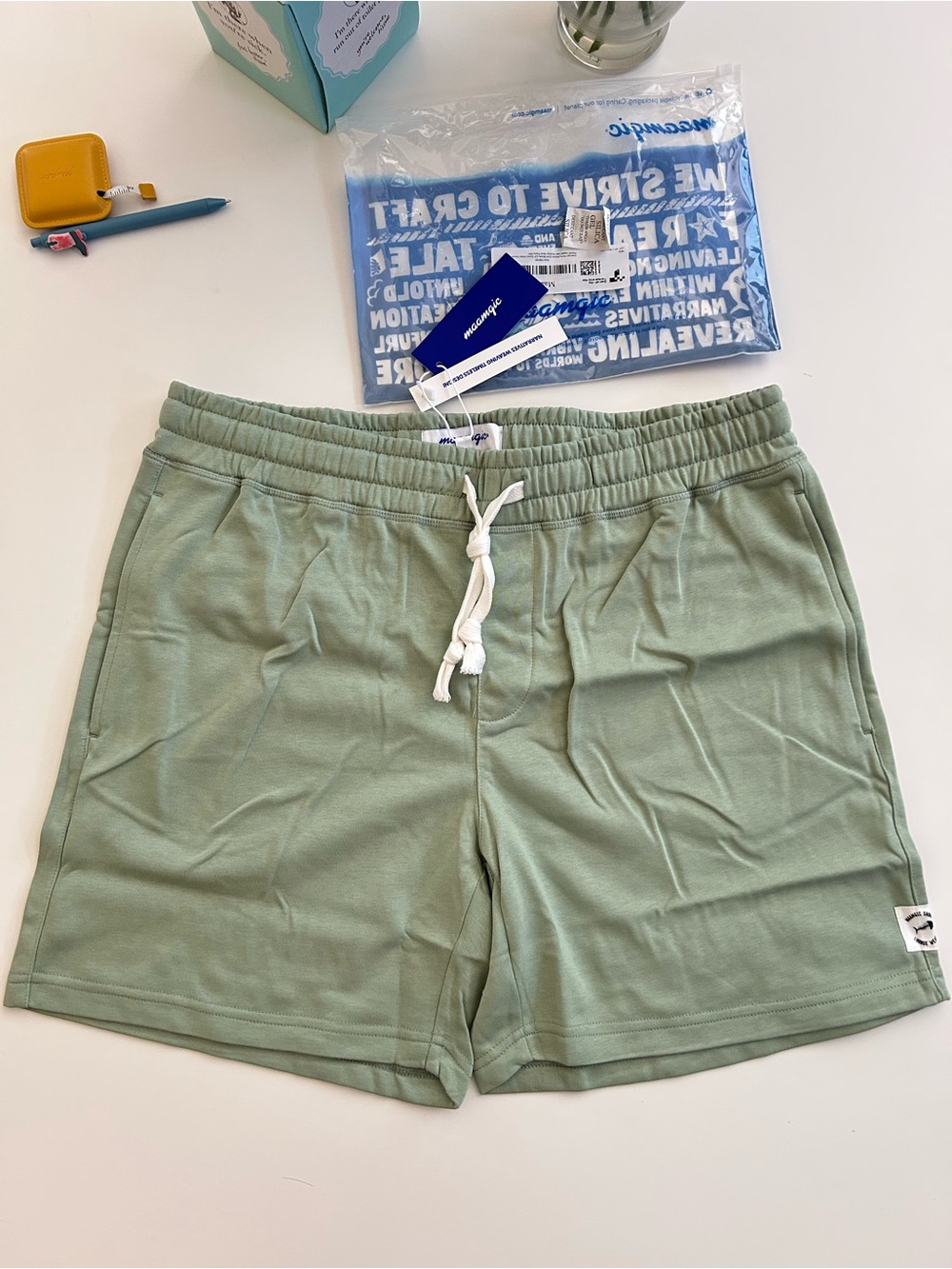 Men’s Sage Green Fine Cotton Drawstring Shorts